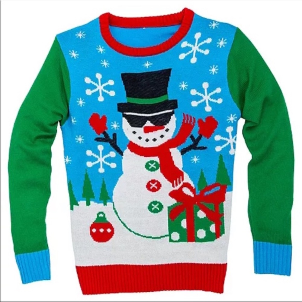 Snowman Ugly Christmas Sweater Unisex Adult Large /XL Blue Red Green White